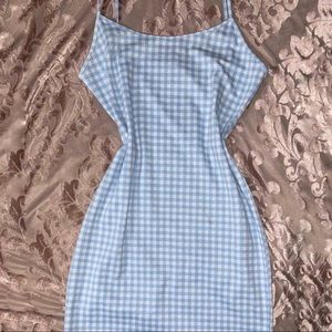 Cottagecore white/blue plaid gingham bodycon dress